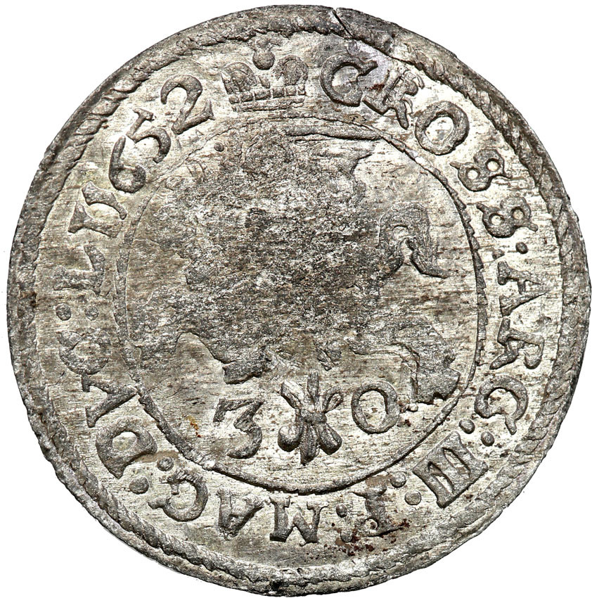 Jan II Kazimierz. Trojak (3 grosze) 1652, Wilno - RZADKOŚĆ R7 / Tyszk. 60 mk